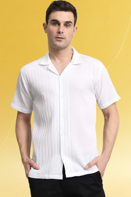 A DEEMOON TREND Men Self Design Casual White Shirt