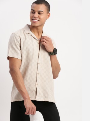 Showoff Men Self Design Casual Beige Shirt