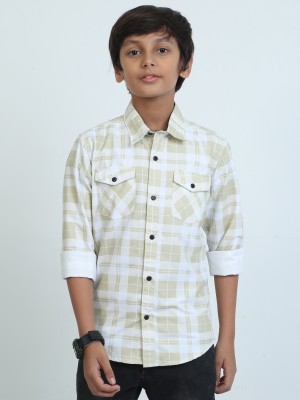 ROCKET SCIENCE Boys Checkered Casual Beige Shirt