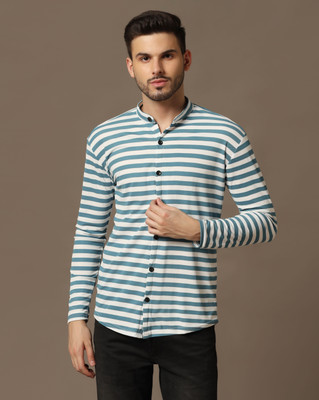 GEUM Men Striped Casual Dark Blue Shirt