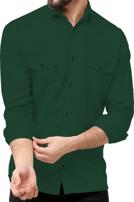 Qlonz Store Men Solid Casual Green Shirt