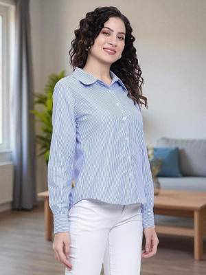SKD TRENDZ Women Striped Casual Blue Shirt