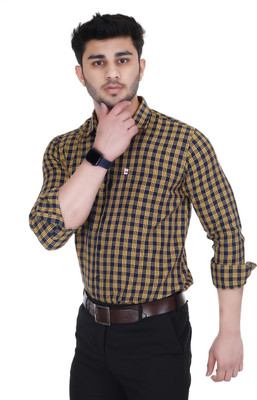 Arthz Fashion Trend Men Checkered Casual Blue, Yellow Shirt