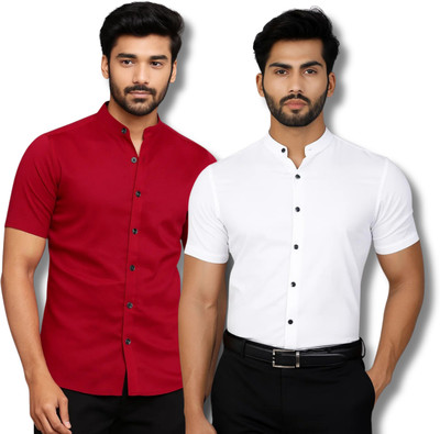 GOD HEART Men Solid Casual Maroon, White Shirt(Pack of 2)
