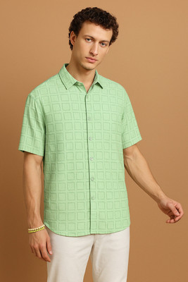 Lunice Men Self Design Casual Green Shirt