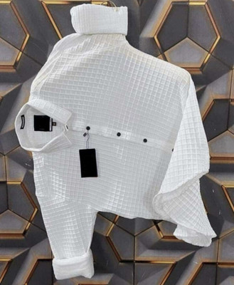 COOL BOY Men Self Design Casual White Shirt