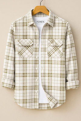 FOXEY Men Checkered Casual Brown, Beige Shirt