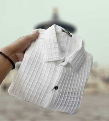 NIVNSH CREATION Men Self Design Casual White Shirt