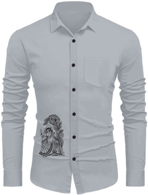 Sanskruti Men Embroidered Casual Silver Shirt
