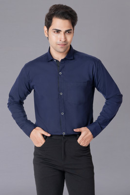 AFNIH Men Solid Casual Dark Blue Shirt