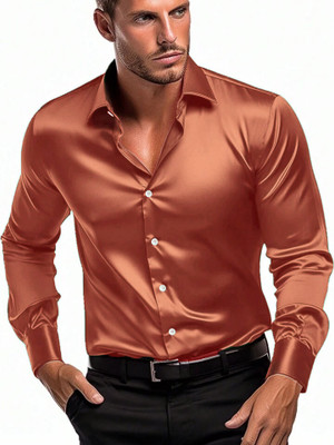 SOLSTICE Men Solid Formal Orange Shirt