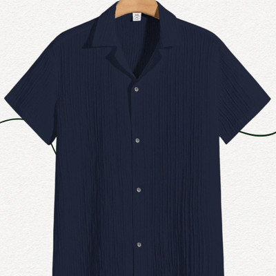 Nita creation Men Self Design Formal Blue Shirt