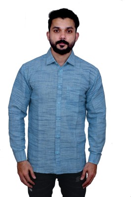 W S TEXTILE Men Self Design Casual Blue Shirt