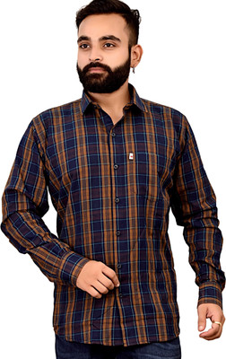 Shreyash Textiles Fab Men Checkered Casual Brown, Blue Shirt