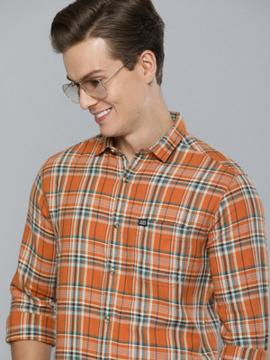 The Indian Garage Co. Men Checkered Casual Orange Shirt