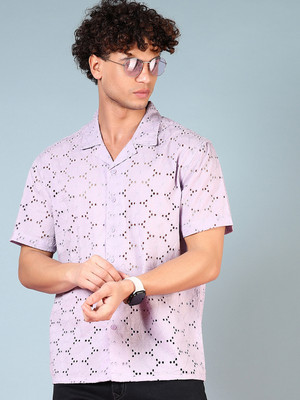V-MART Men Self Design Casual Purple Shirt