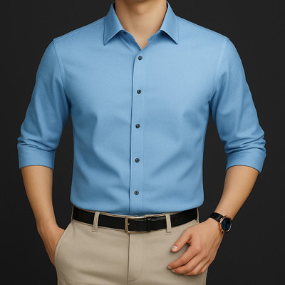 A Fashion Men Solid Formal Light Blue Shirt