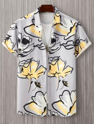 SEVENTEENSTITCH Men Printed Casual Grey, Black, Yellow Shirt