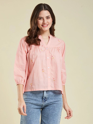 J TURRITOPSIS Women Embroidered Casual Pink Shirt