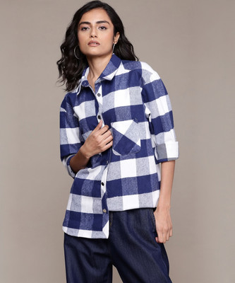 Roadster Women Checkered Casual Blue Shirt