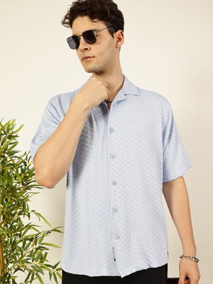 THOMAS SCOTT Men Self Design Casual Light Blue Shirt