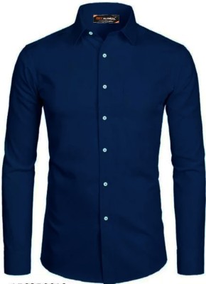 Sky Global Men Solid Casual Dark Blue Shirt