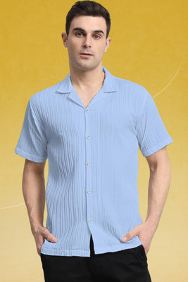 Dharamraj Fashion Men Self Design Casual Light Blue Shirt