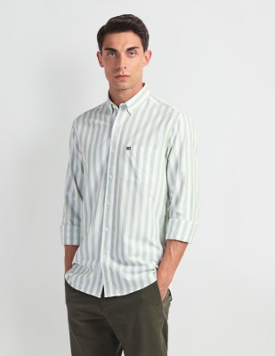 Arrow Sport Men Striped Casual White, Light Green Shirt