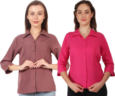 HEAVENS CREATIONS Women Solid Casual Brown, Pink Shirt(Pack of 2)