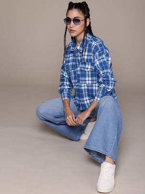 Roadster Women Checkered Casual Blue Shirt