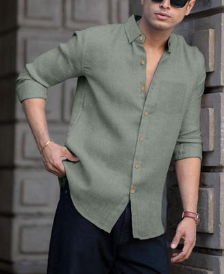 KE CREATION Men Solid Casual Grey Shirt