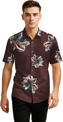Bullmer Men Printed Casual Brown Shirt