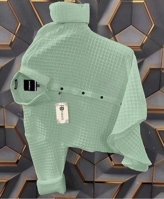 FUBACK Men Self Design Casual Light Green Shirt