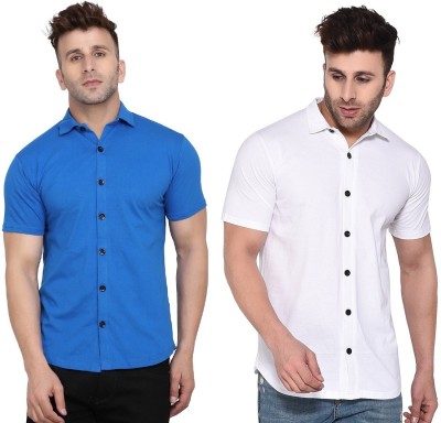 BEYOU FASHION Men Solid Casual White, Blue Shirt(Pack of 2)