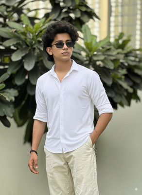 greet fashion Men Solid Casual White Shirt