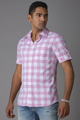 ROOKIES Men Checkered Casual Pink Shirt