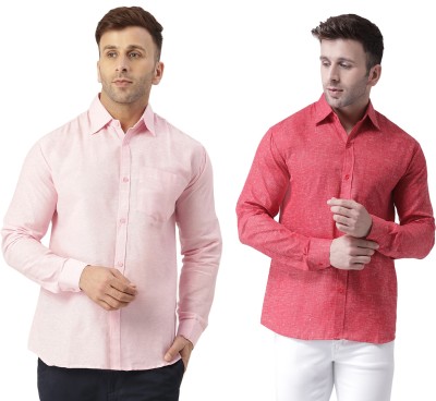 RIAG Men Solid Casual Pink, Red Shirt(Pack of 2)