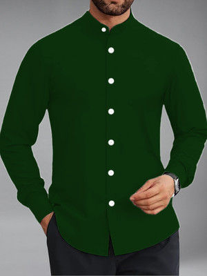 BHUVIKOO Men Solid Casual Dark Green Shirt