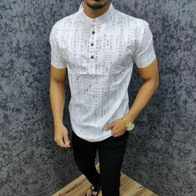 Dgshoppers Men Printed Casual White Shirt