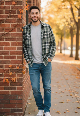 Fashion Men Checkered Formal Light Green Shirt