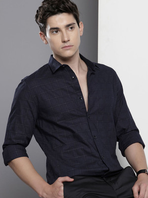 The Indian Garage Co. Men Checkered Party Dark Blue Shirt