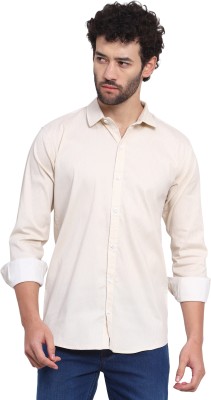 Lyphy Enterprise Men Solid Casual Cream Shirt