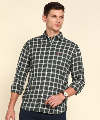 U.S. POLO ASSN. Men Checkered Casual Light Green Shirt