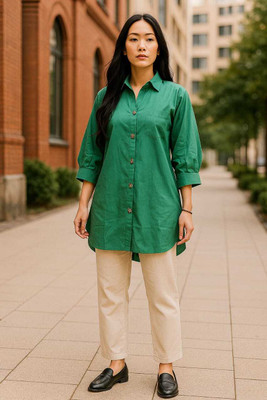 ajmera fashion Women Self Design Formal Light Green Shirt