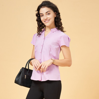 Annabelle by Pantaloons Women Solid Casual Purple Shirt