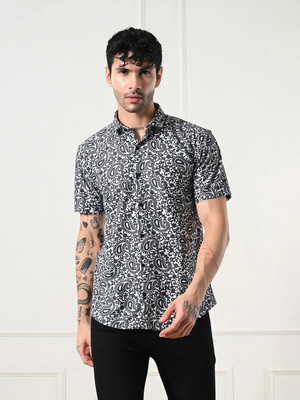 7 GEN Men Printed Casual Black Shirt