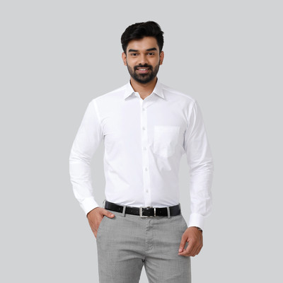 Uathayam Men Solid Formal White Shirt