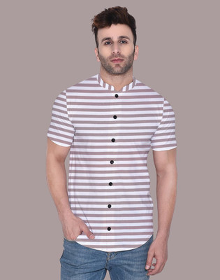 GEUM Men Striped Casual Beige Shirt