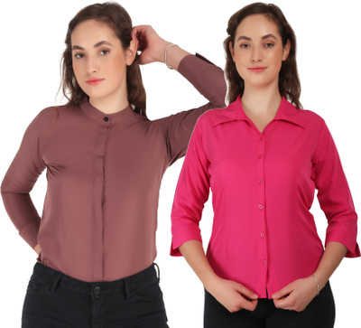 HEAVENS CREATIONS Women Solid Formal Brown, Pink Shirt(Pack of 2)