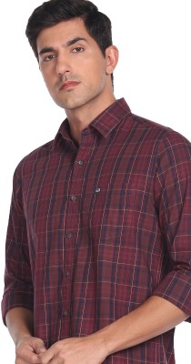 Arrow Sport Men Checkered Casual Maroon, Dark Blue, White Shirt